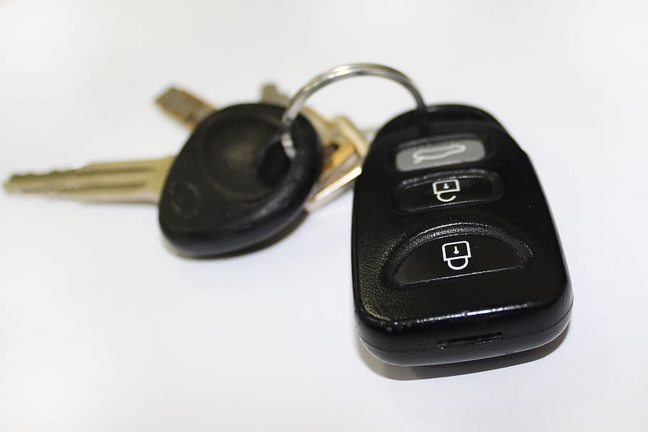 black, gray, vehicle fob, keys, white, surface, car key, car, automobile, lock