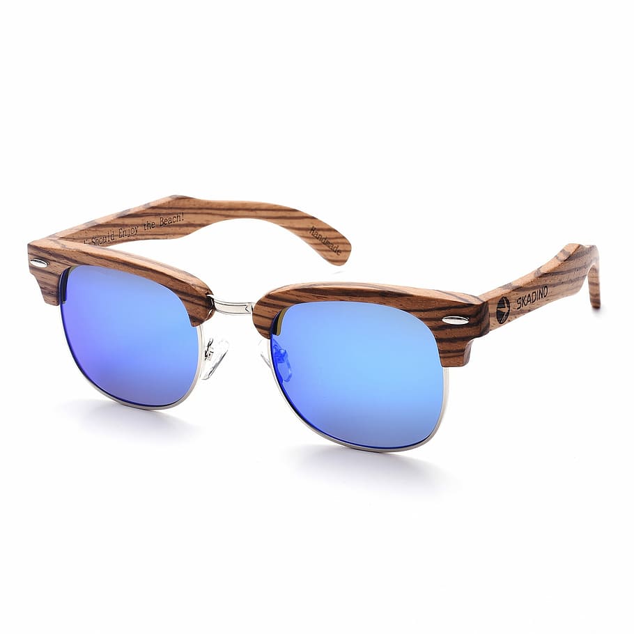 wood sunglasses, clubmaster sunglasses, Wood, Sunglasses, floating sunglasses, white background, eyeglasses, cut out, blue, protection