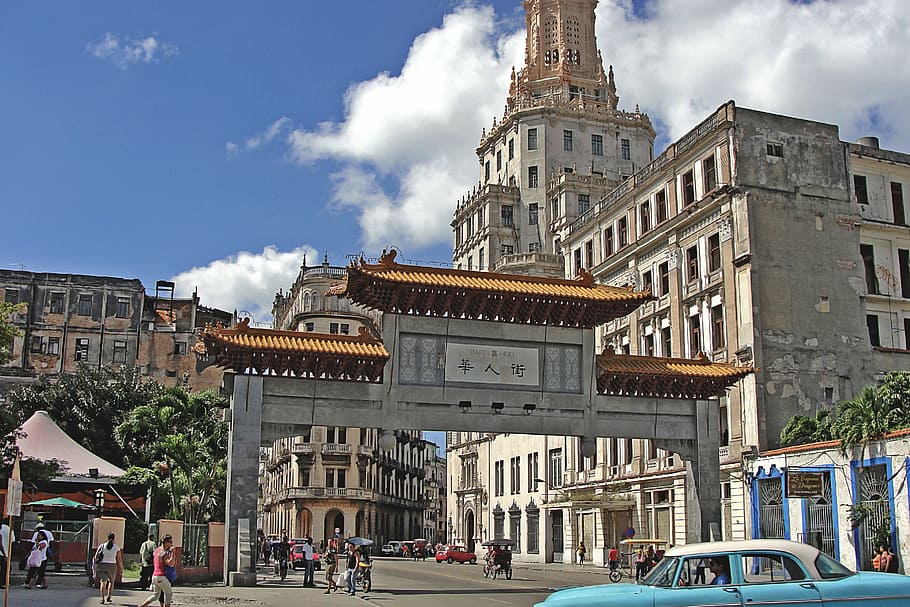 brown concrete gateway, chinatown, havana, cuba, architecture, famous Place, europe, cityscape, history, city