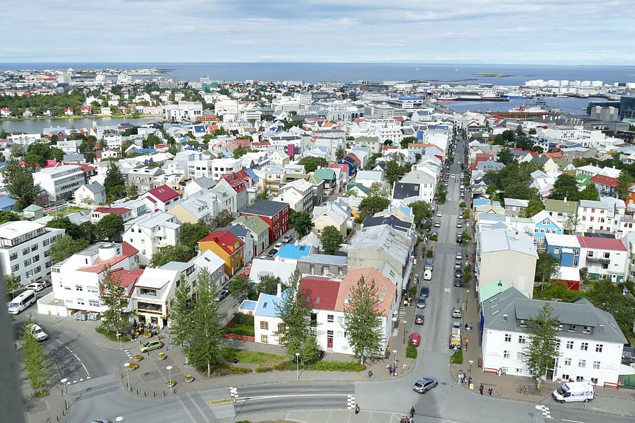 islandia, reykjavik, port, hallgrímskirkja, pandangan, pemandangan, panorama, kota, modal, arsitektur