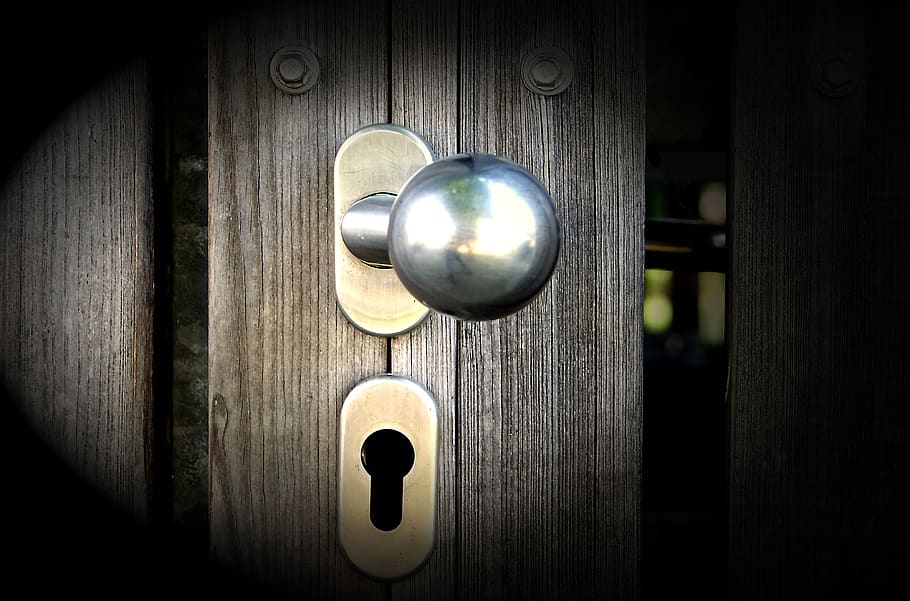 door, handle, steel, metal, dark, wood - material, close-up, entrance, knob, indoors