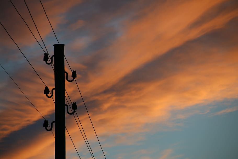 silhouette, utility pole, cbales, phone, communication, connection, signal transmission, telegraph, mast, telephone line