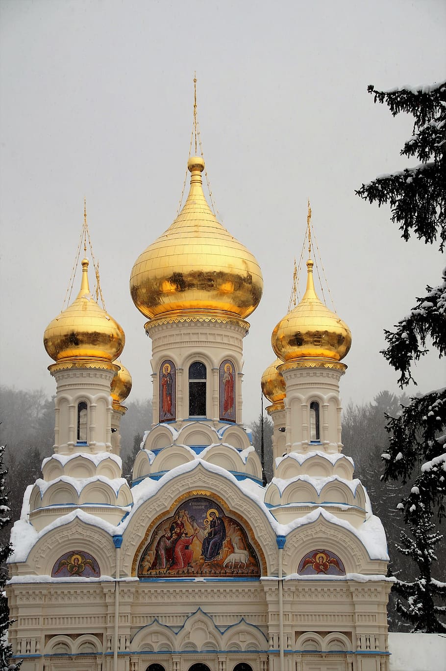 ruso, ortodoxo, iglesia, iglesia ortodoxa rusa, cúpula, la iglesia ortodoxa rusa, dorado, radiante, brillo, edificio