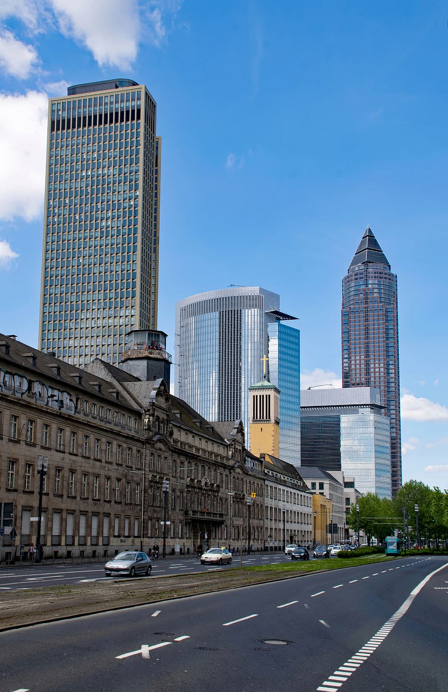 Frankfurt, Hesse, Germany, Skyline, skyscraper, architecture, skyscrapers, places of interest, fair, messeturm