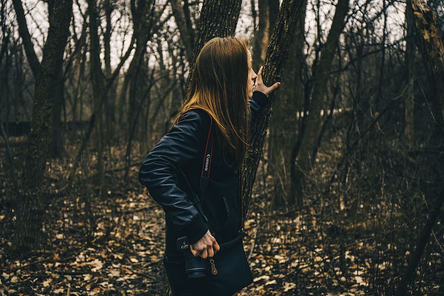 people, girl, female, lady, millennials, trees, branches, outdoor, forest, tree