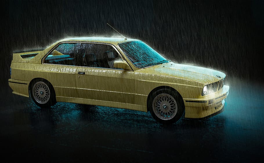 cars, auto, classic, bmw, e30, automobile, rain, m3, machine, night