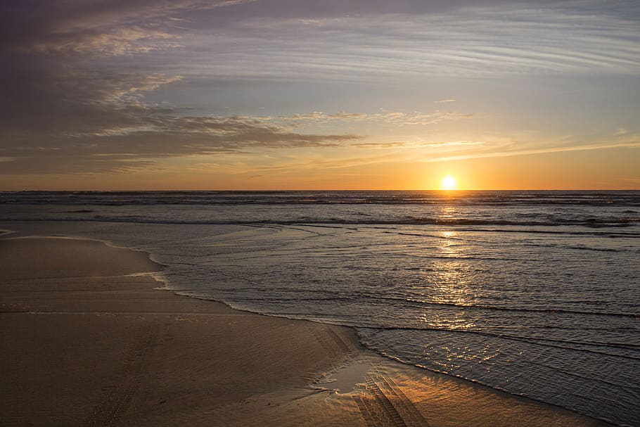 Sunset, Oregon, coast, February, body of water, sun, sky, water, sea, beach