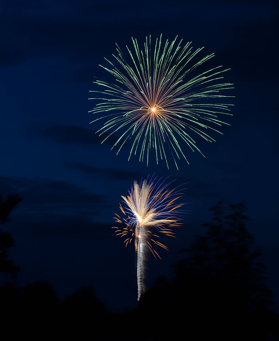 two fireworks, fireworks, rockets, independence day, july 4th, celebration, event, fireworks vector, fireworks background, holiday