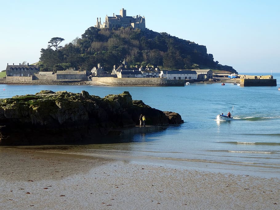 Cornwall, Inglaterra, St Michael'S Mount, costa, stand, castillo, roca, marazion, históricamente, mar