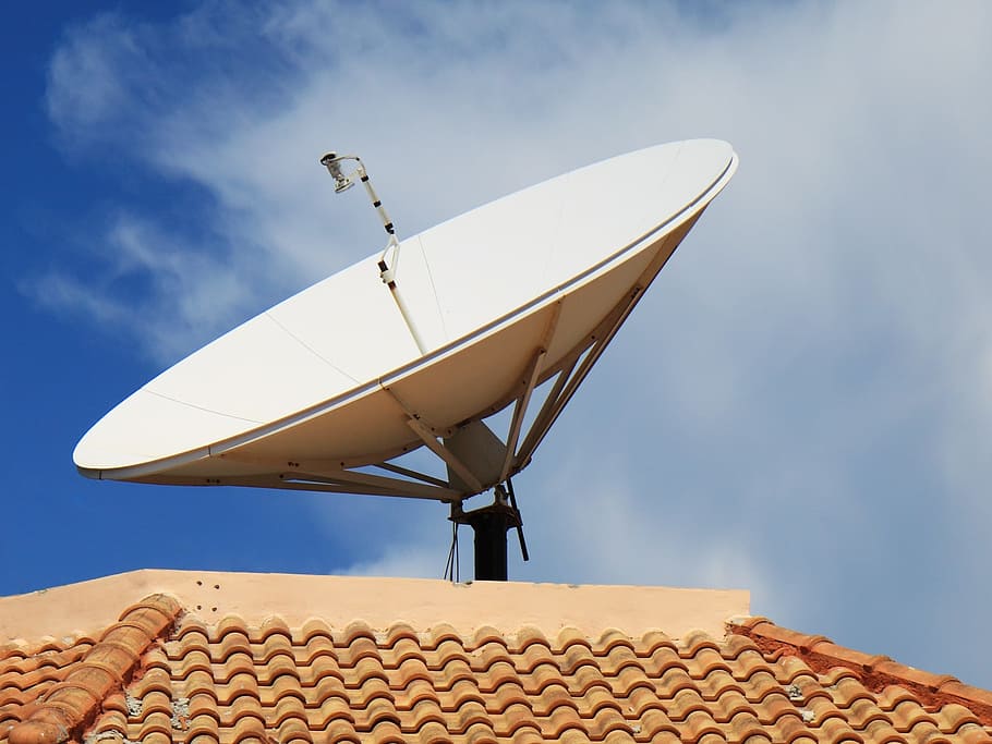 white, parabolic dish, brown, roof, Aerial, Antenna, Communication, Digital, dish, internet