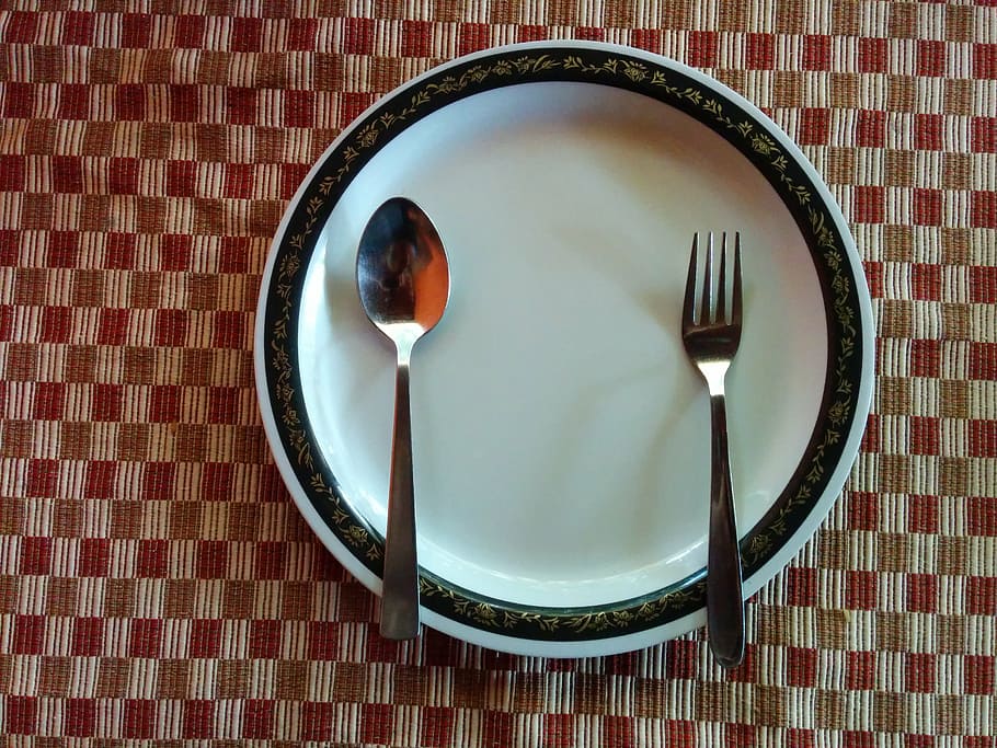 restaurant, food, plate, dining, eat, salad, diet, silverware, crockery, fork