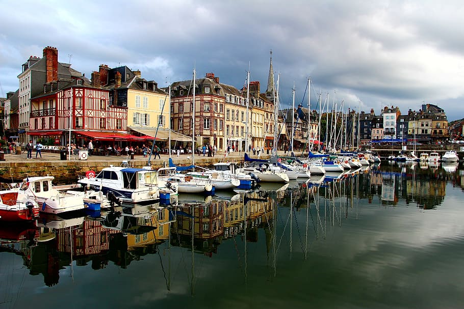 port, old town, harbor, vieille ville, pier, sailboat, ship, honfleur, france, normandy