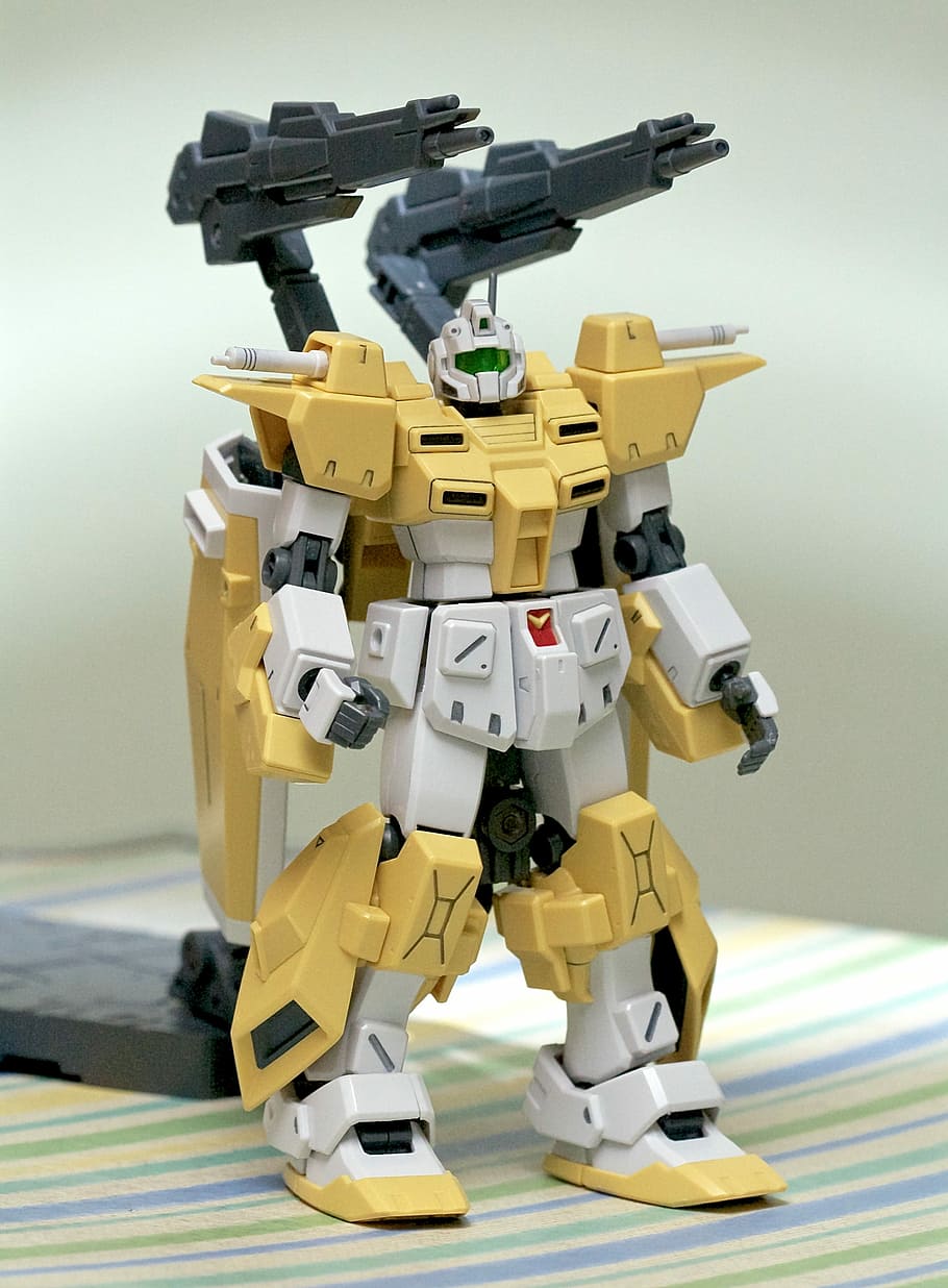 Gundam, Robot, Juguete, Plástico, Japón, gunpla, amarillo, blanco, japonés, maqueta
