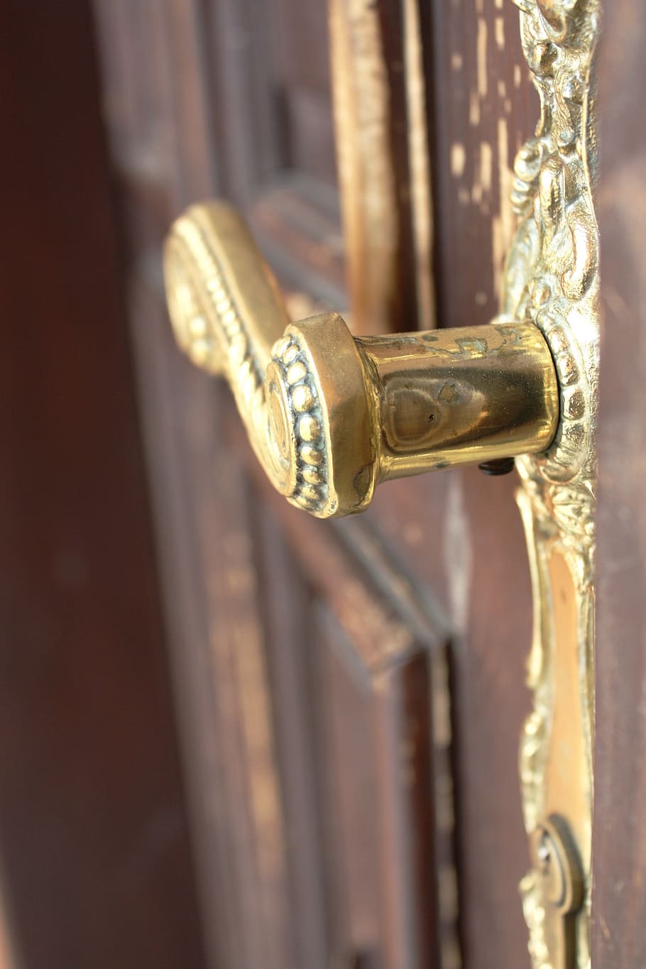 door handle, the door, open, castle, key, press, decorative, wood, engraver, close-up