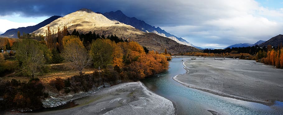 Río Shotover, Otago, NZ, río cerca de la montaña, montaña, agua, pintorescos - naturaleza, cielo, nube - cielo, belleza en la naturaleza