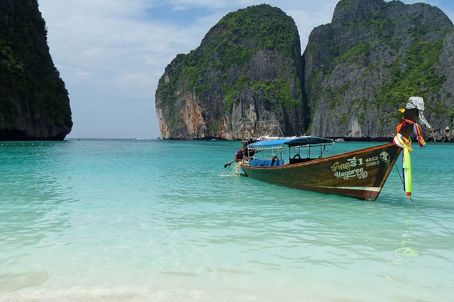 boat, body, water, Thailand, Koh, Phi Phi, Beach, Island, koh, phi phi, archipelago