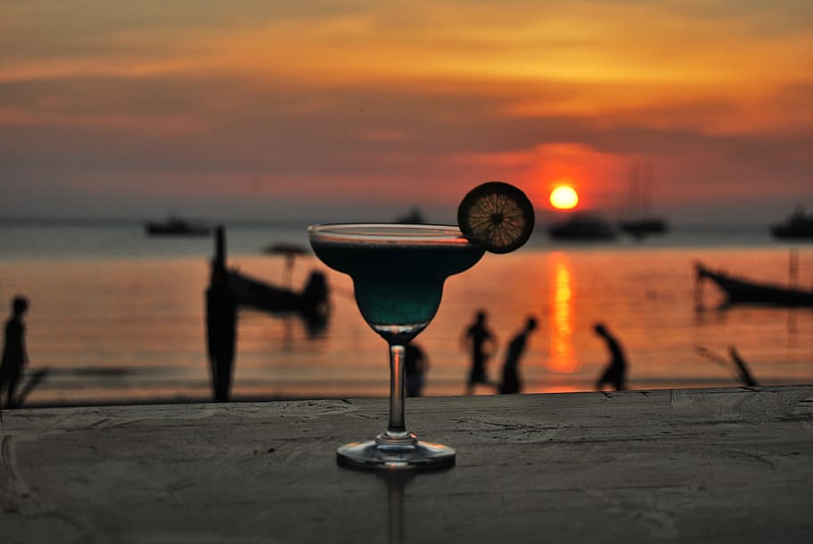 margarita glass, filled, liquid, golden, hour, blue, sunset, cocktail, beach, summer