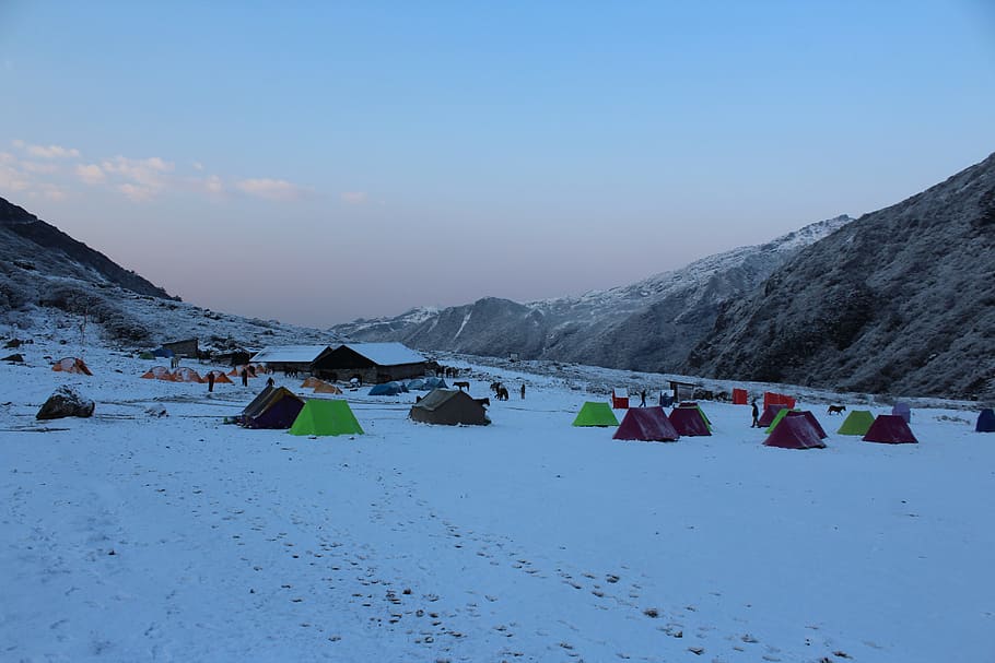 goechala, sikkim, kanchenjunga, himalayas, mountain, snow, sky, winter, cold temperature, mountain range