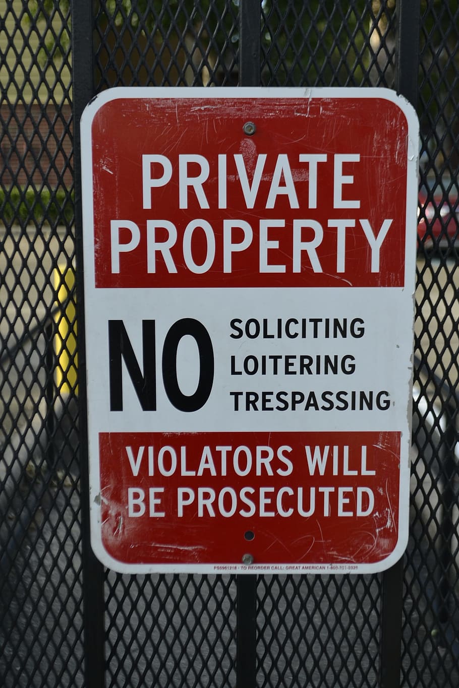 brown, white, private, property signage, black, metal fence, private property sign, no trespassing, violators, prosecuted