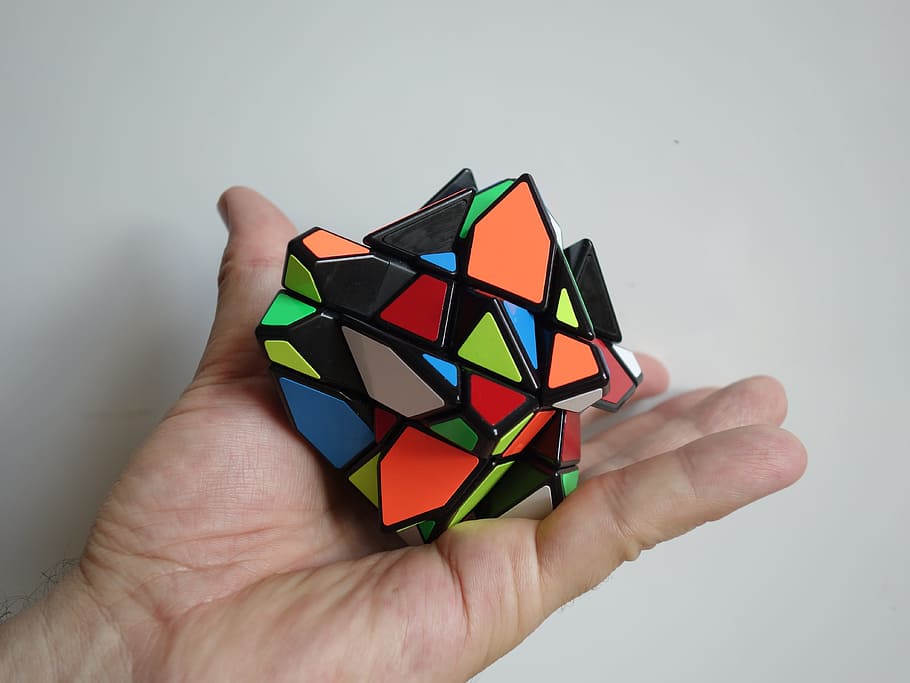 person, holding, trapeze rubik, cube, Magic Cube, Mess, Hand, Puzzle, Toys, denksport