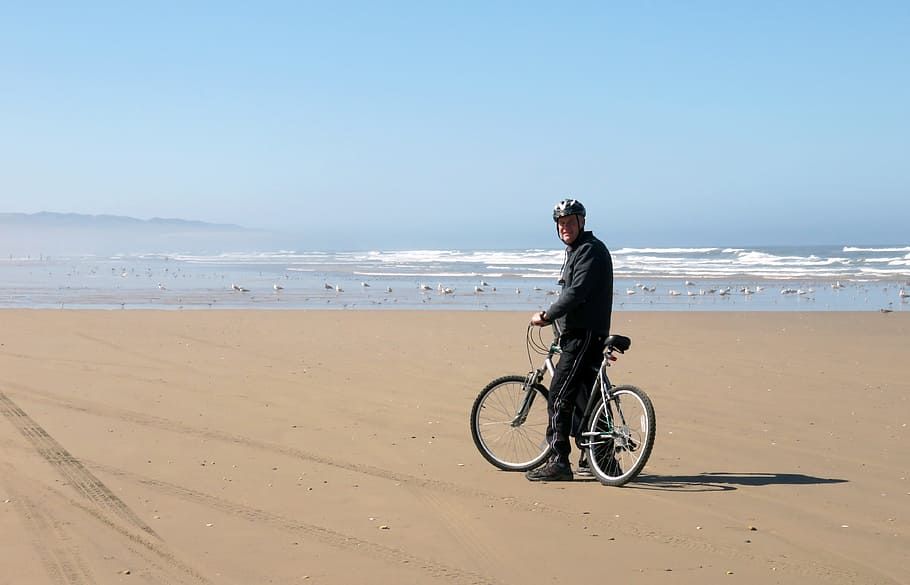 pismo, bike, beach, vacation, ocean, pacific, coast, sand, waves, man