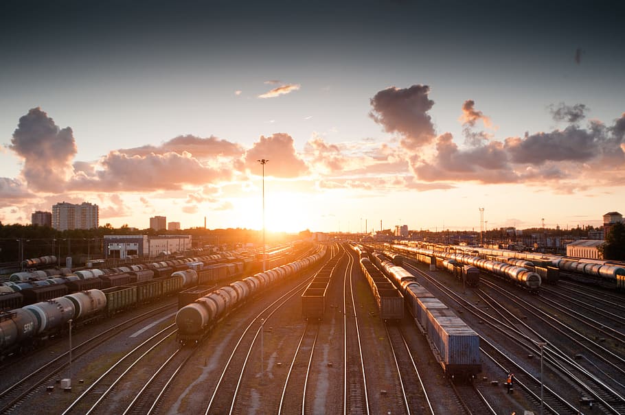 landscape photography, train station, train, sunset, tracks, railroad, transportation, transport, travel, track