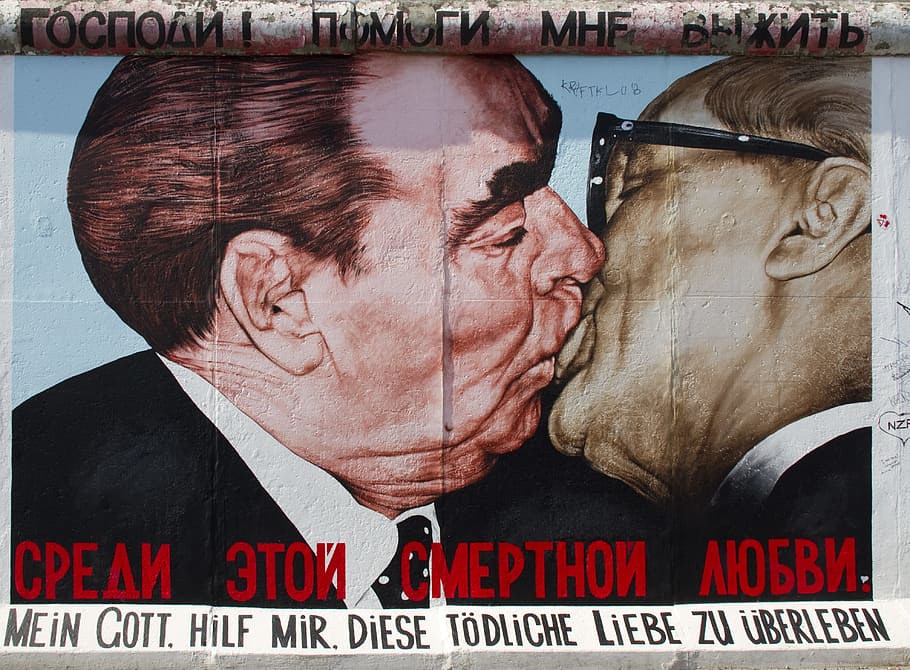 besos, mural de hombres, pared, reunión, judas, el muro de berlín, ironía, hombres, texto, adulto