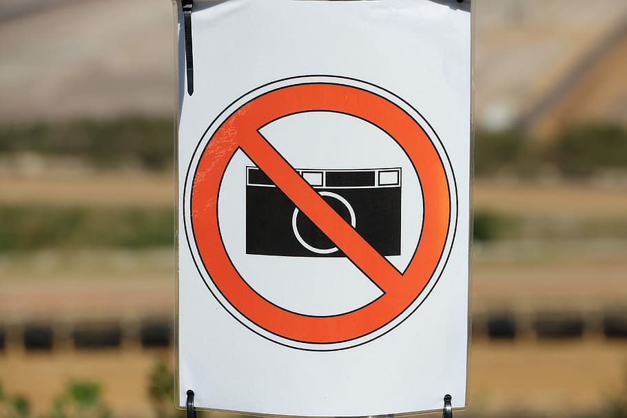 Shield, Prohibited, Camera, prohibitory, no photography allowed, warning, red, outdoors, day, focus on foreground