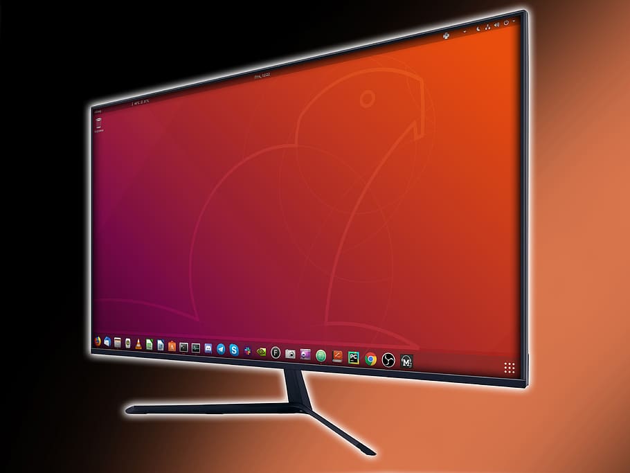 computer, pc, linux, ubuntu, technology, computer monitor, arts culture and entertainment, computer equipment, red, liquid-crystal display