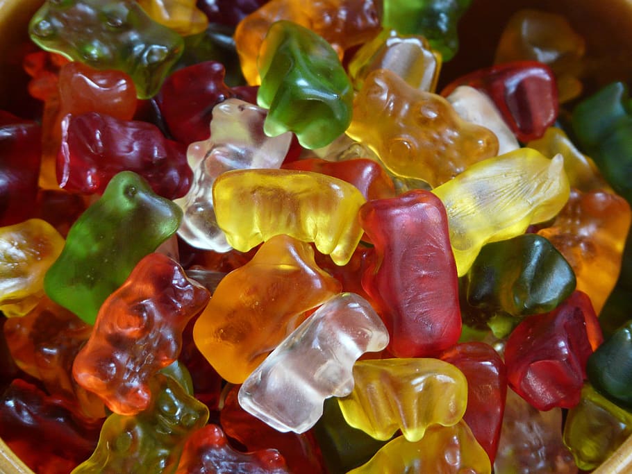 beruang bergetah, beruang gummi, permen buah, beruang, rasa manis, warna-warni, warna, agar-agar, makanan, makanan kecil