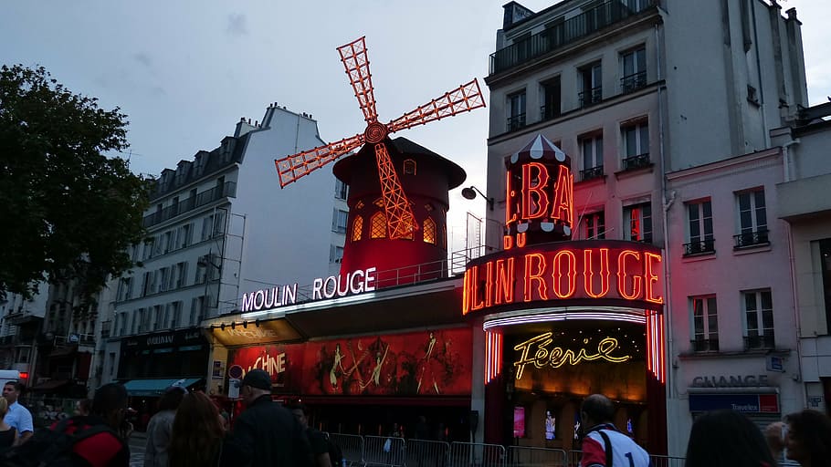 paris, moulin rouge, pleasure, variety, red mill, montmartre, urban Scene, people, street, night