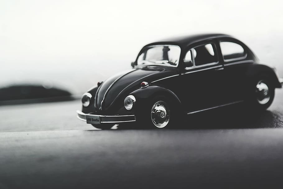 foto en escala de grises, volkswagen beetle coupe, gris, escala, fotografía, volkswagen, escarabajo, manualidades, hobby, miniatura