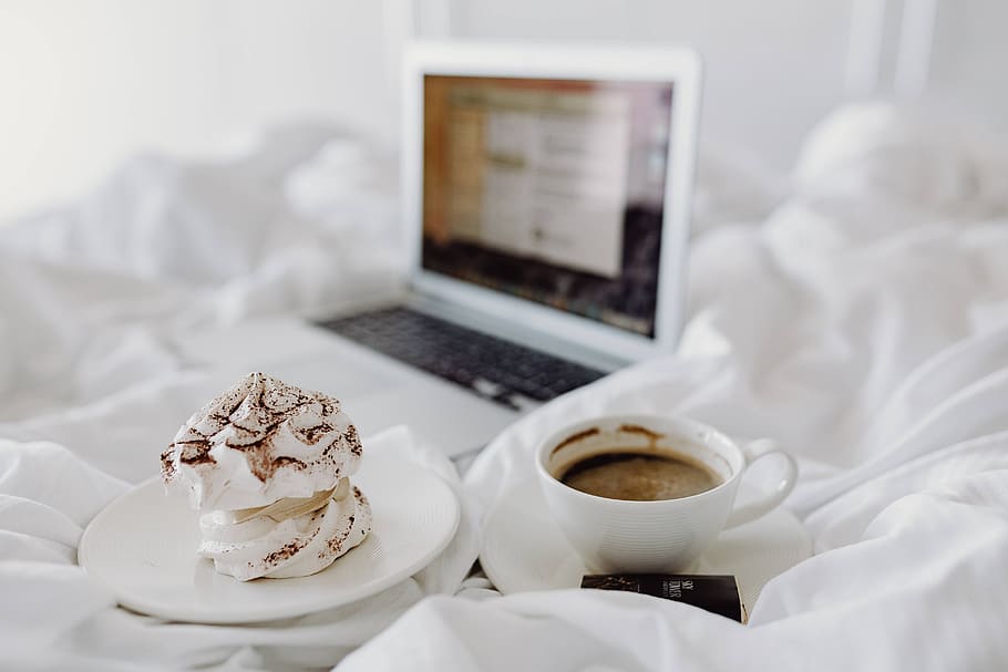 white, Apple, macbook, coffee, work, notebook, laptop, business, bed, chocolate