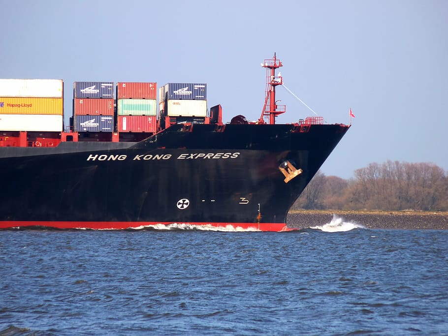 ship, container, elbe, seafaring, port, shipping, freighter, water, transport, technology