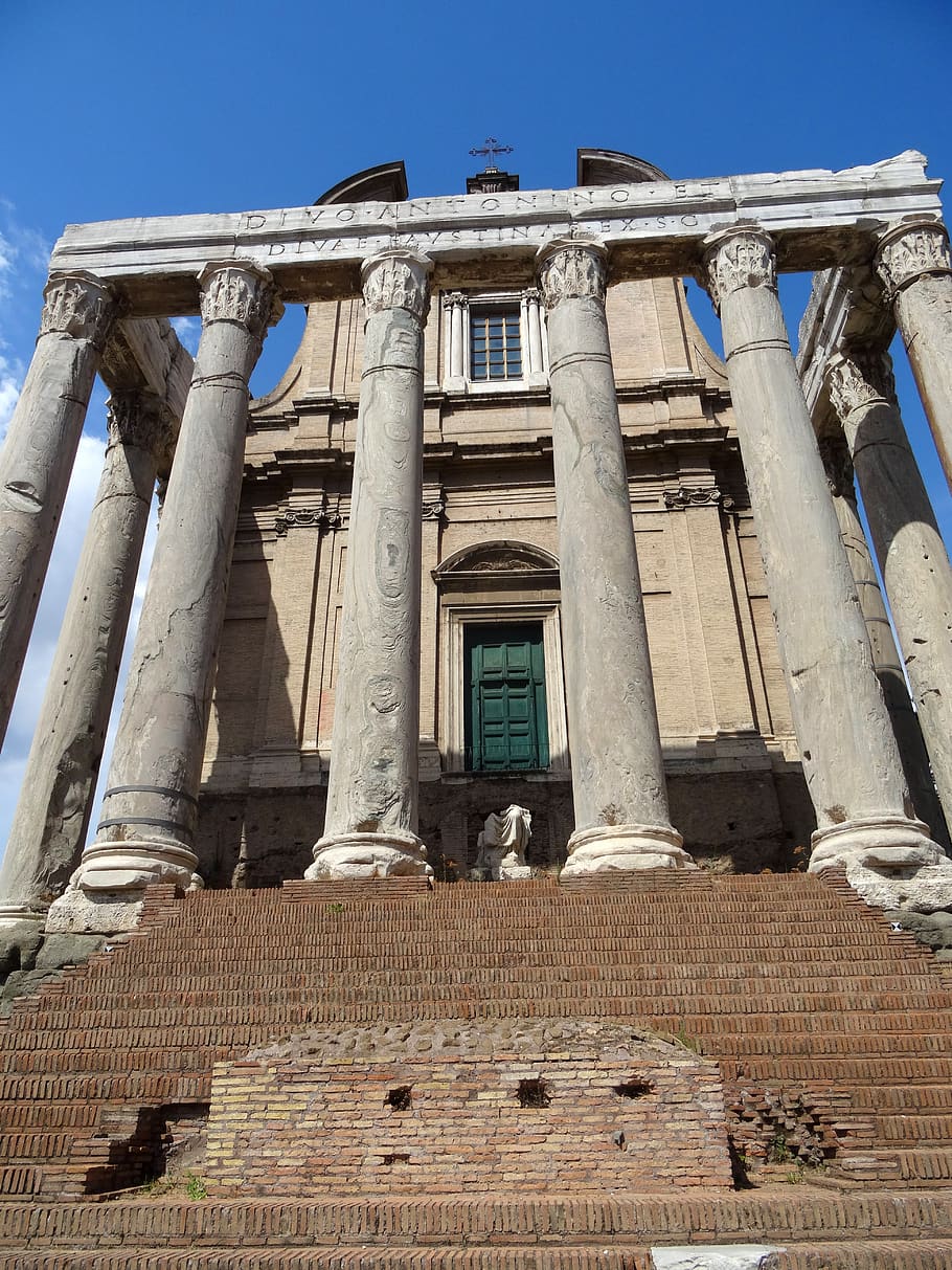 temple, rome, antique, columns, roman forum, italy, ancient ruins, architecture, built structure, low angle view