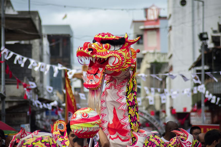 chinese festival, mauritius, dragon dance, chinese's tradition, representation, animal representation, festival, chinese new year, celebration, architecture