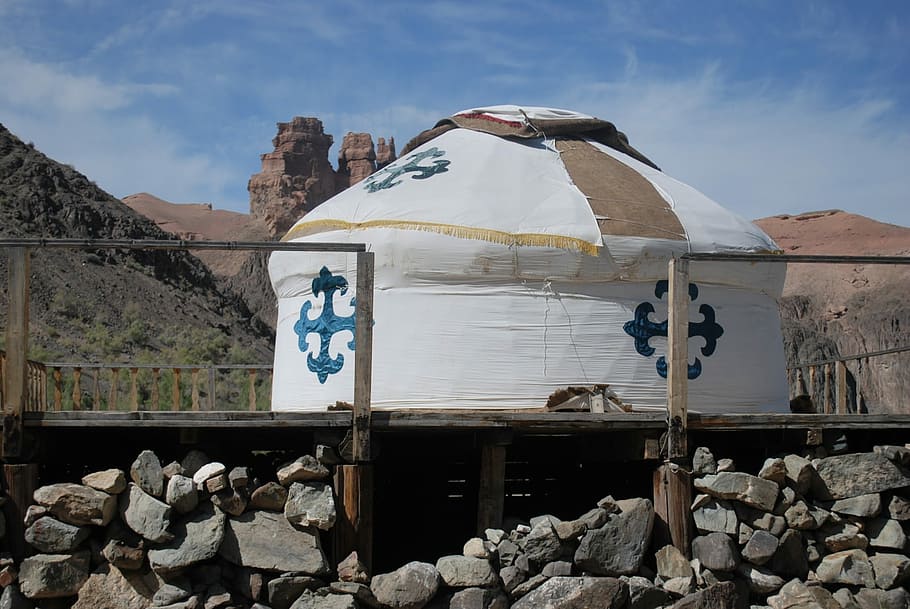Yurt, House, Mongols, Nature, Canyon, day, mountain, outdoors, built structure, sky