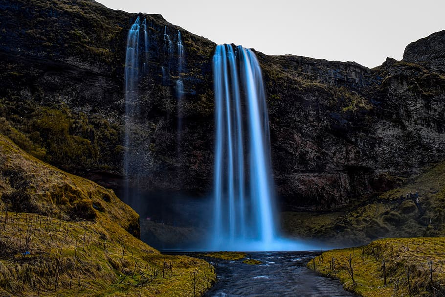 アイスランド, 滝, 風景, 自然, 水, 風光明媚な, 屋外, 川, ストリーム, seljalandsfoss