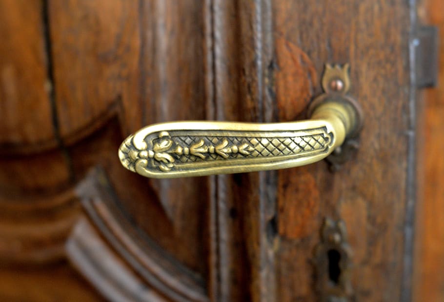 heck, door, wood, copper, brass, wrought, old, handle, antique, entrance