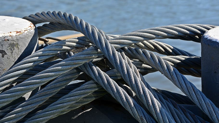 close, gray, rope, knot, steel cable, secure, traverse, nautical Vessel, tied Knot, harbor