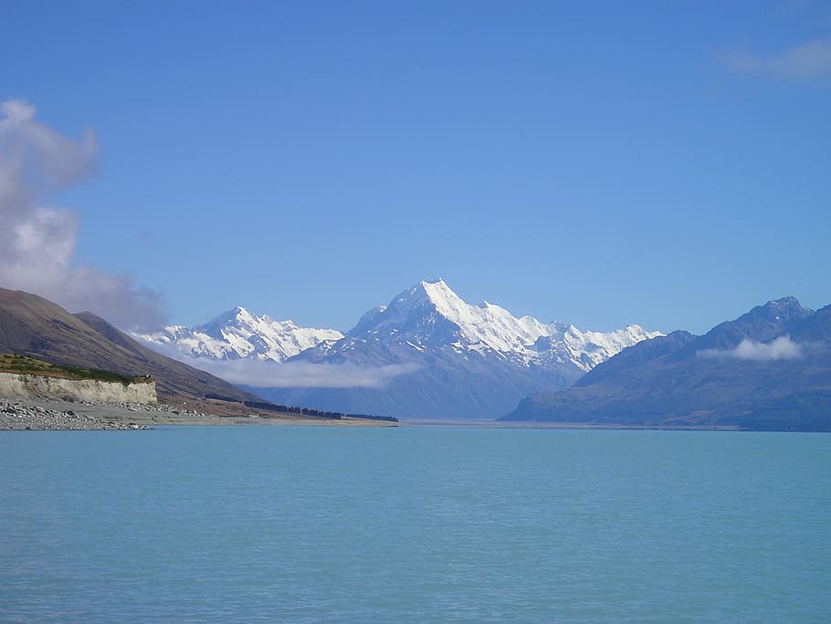 body, water, within, mountain range, daytime, New Zealand, Mount Cook, Aoraki, mountain, mt cook