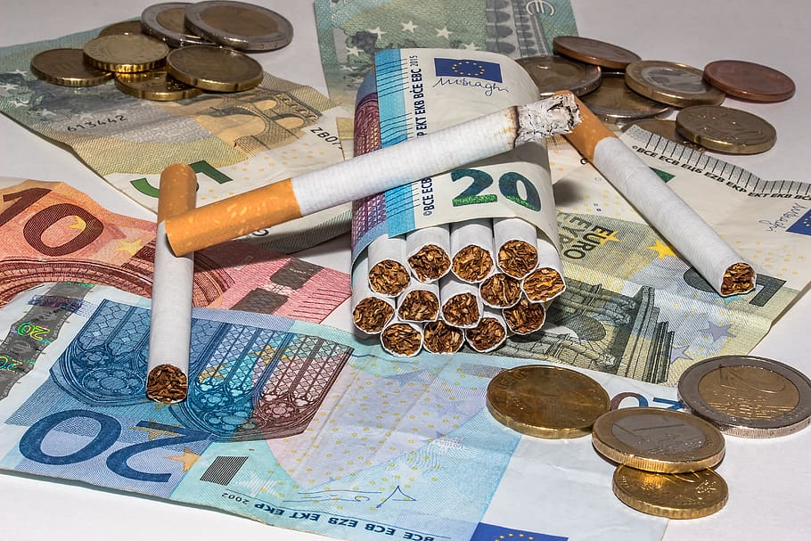 rokok, uang kertas, rokok linting, membakar rokok, Abu, uang kertas euro, kurang sehat, berbahaya, mahal, pengeluaran