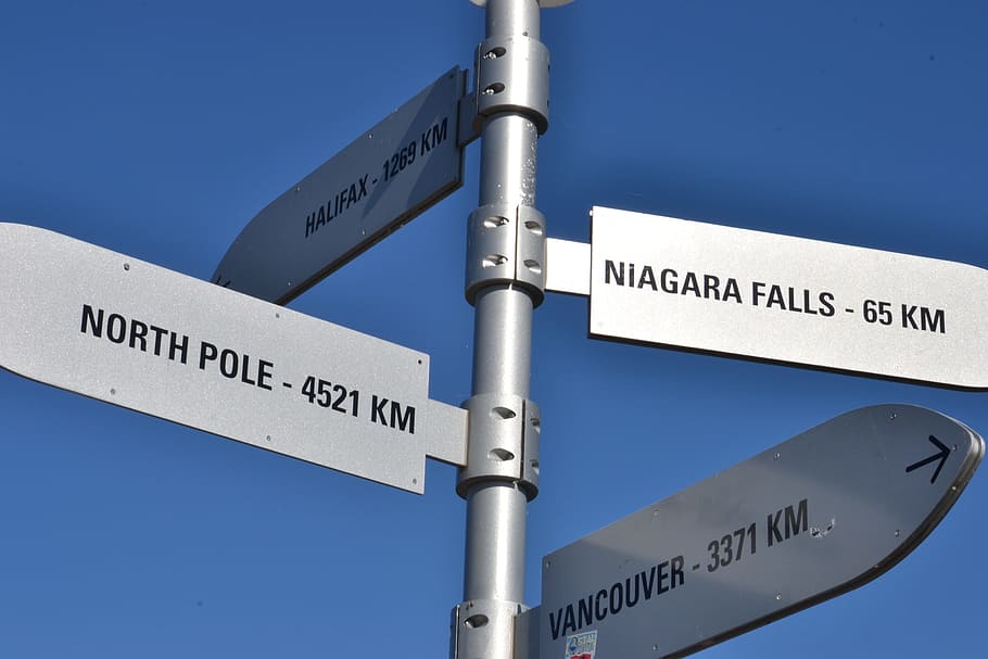 gray steel pole, direction, signs, signage, navigation, navigating, signpost, directional, crossroads, journey