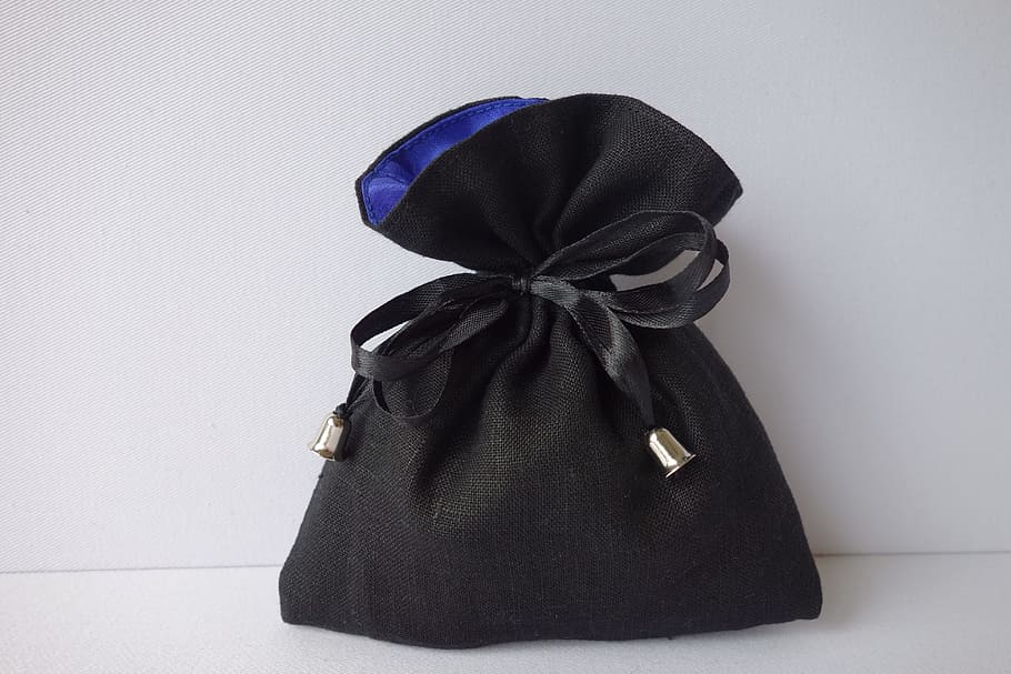 black, drawstring purse, white, surface, the purse, beautician, pouch, bellows, money, cosmetics