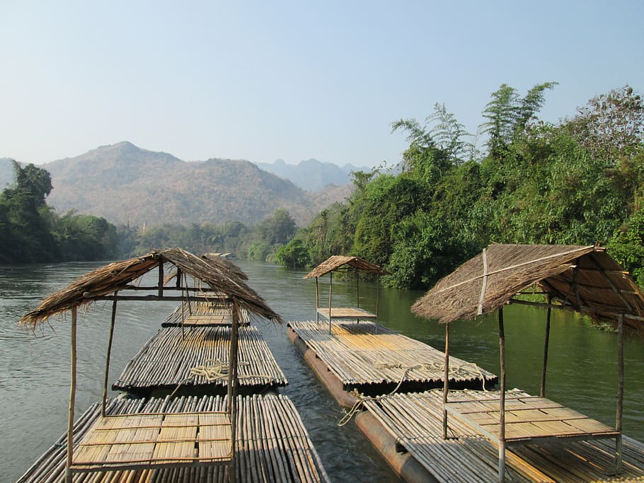 rafts, viet nam, rivers, serenity, cruise, travel, circuit, water, tree, wood - material