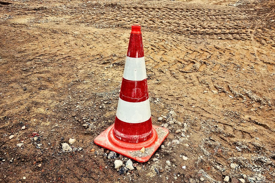 traffic cones, pylons, witches' hats, road cones, highway cones, safety cones, construction cones, striped, red-white stripes, traffic