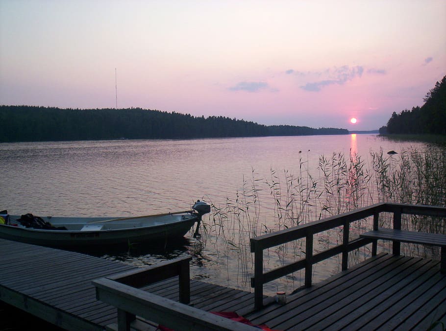 púrpura, puesta de sol, Puesta de sol púrpura, Lago Keitele, Aanekoski, Finlandia, fotos, lago, dominio público, cielo