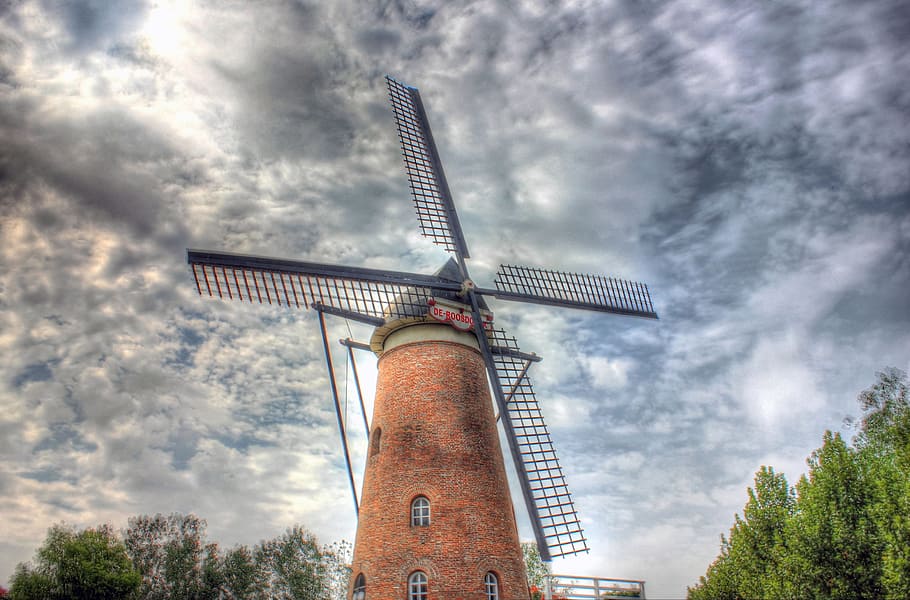 windmill, machine, energy, wind, generator, power, structure, sky, clouds, cloudy