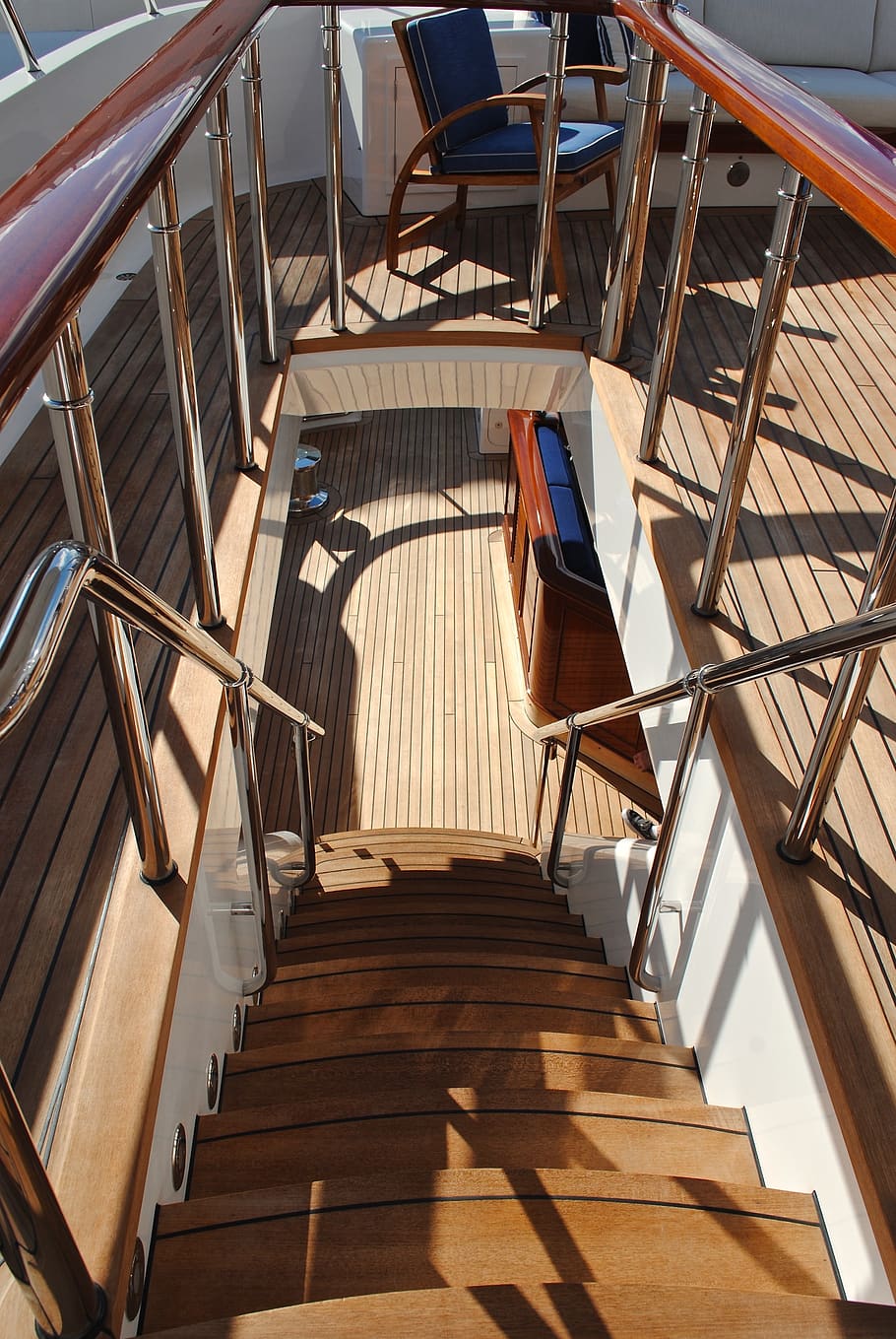 yacht, yacht deck, yacht furnishings, stairwell, exterior deck, exterior stairs, travel, ship, boat, luxury