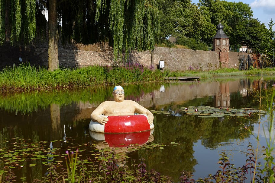 swimming band, swimming, goggles, man, float, pond, water, funny, rees, germany
